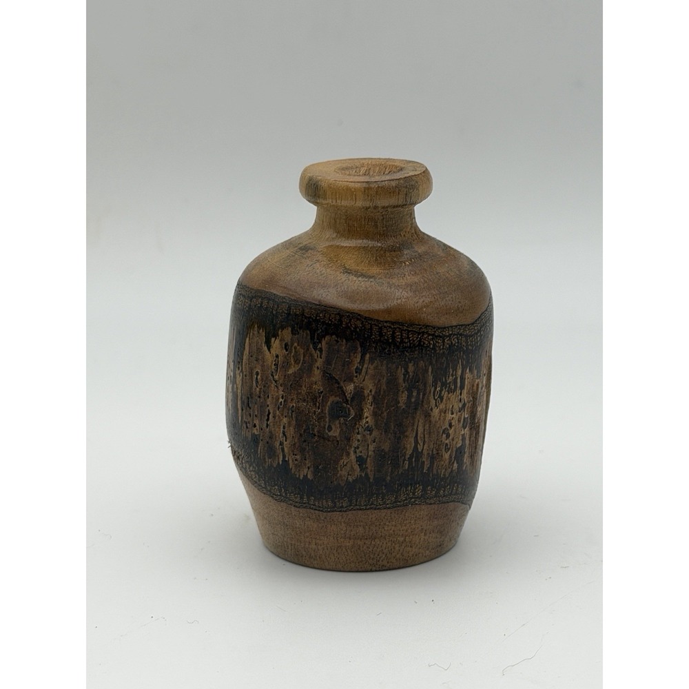Vintage Mini Hand Turned Wood Bud Vase Rustic Artisan 2.25" Decorative Vase